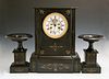 French Three Piece Black Marble Clock Set, c. 1870