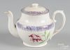 Purple spatter teapot with mourning tulip decoration, 5 3/4'' h.