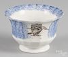 Blue spatter waste bowl with transfer eagle decoration, 4 1/8'' h., 6 3/8'' dia.