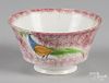 Red spatter waste bowl with peafowl decoration, 3 1/4'' h., 6'' dia.