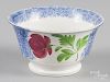 Blue spatter waste bowl with Adams rose decoration, 3 1/2'' h., 6 1/4'' dia.