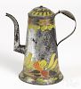 Toleware coffee pot 19th c., with a gooseneck spout and floral decoration, 10 1/4'' h.