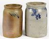Two Pennsylvania stoneware crocks, 19th c., with cobalt floral decoration