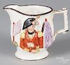 Staffordshire pitcher with relief decoration of Lord Wellington and General Hill, 4 3/4'' h.