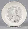 English creamware saucer with transfer bust of Washington, His Countrys Father, 4 1/2'' dia.
