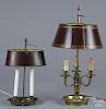 Two French bouillotte lamps, early 20th c., 16'' h. and 24'' h.