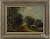 Oil on board landscape, early 20th c., with cows, signed Burr___, 14'' x 20''.