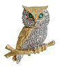 Emerald and Diamond Owl Pin