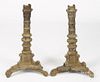 Pair of Continental ecclesiastical wooden candlesticks, 18th c., 28'' h.