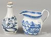 Chinese export porcelain Canton pitcher and bottle, 19th c., 7 1/4'' h. and 9'' h.