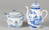 Chinese export porcelain Canton cider jug and teapot, 19th c., 6'' h. and 8 1/2'' h.