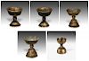 5 Brass Temple Goblet Form Oil Lamps