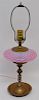 EARLY FENTON CRANBERRY OPALESCENT BRASS LAMP