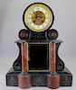 Antique French Black Slate/Red Marble Mantel Clock