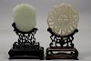 (2) Chinese Carved Jade Discs on Reticulated Stand