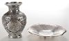 Persian Silver Vase and Footed Bowl