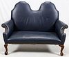 BLUE LEATHER & CARVED SETTEE