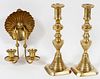 BRASS CANDLE SCONCE & PAIR OF CANDLESTICKS