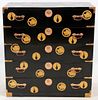 JAPANESE BLACK LACQUER 5 DRAWER CHEST WITH BRASS MOUNTS, 20TH C., H 39'', W 37'', D 17"