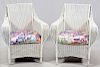 WHITE WICKER ARM CHAIRS ANTIQUE PAIR