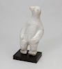 Inuit Carved White Marble Figure of a Standing Spirit Bear, with wood base