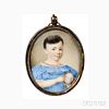 American School, Probably Southern United States, c. 1830-40, Portrait Miniature of a Boy in a Blue Dress Holding a Sprig of Cotton, Un