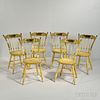 Set of Six Yellow Paint-decorated Dining Chairs