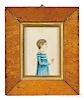 American School, 19th Century      Miniature Portrait of a Girl in a Blue Dress