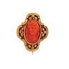 CARVED CORAL & YELLOW GOLD CAMEO BROOCH