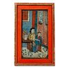 Chinese Reverse Glass Painting of Women in Interior.