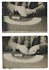 Vernon, Dai. Two Photographs of Dai Vernon's Hands. Circa 1933. Both show Vernon from the neck down, cards spread on the table before him, the mechani