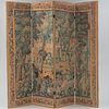 Flemish Style Faux Tapestry Painted Linen Four Panel Scenic Screen