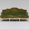 Louis XV Style Painted Green Velvet Upholstered Settee