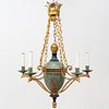 Regency Style Painted Metal and Parcel-Gilt Five-Light Chandelier