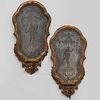 Pair of Italian Rococo Style Giltwood and Etched Glass Girandole Mirrors