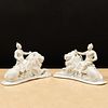 Pair of Chantilly White Glazed Porcelain Chinoiserie Groups of Lions