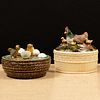 Two Hen and Chick Form Majolica Boxes and Covers