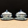 Pair of Chantilly Blue and White Porcelain Soup Tureens, Covers and Underplates