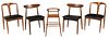 Four Danish Modern Chairs and High Chair