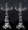 A Fine Pair Of 19th Century French Christofle Figural Silver-plated 6 Branches Candelabras