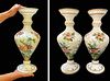 A Pair Of Large 19th C. Baccarat Style Hand Painted Opaline Vases