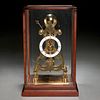 English brass striking skeleton clock in case