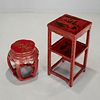 Chinese red lacquered tiered table and garden seat