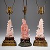 (3) Chinese carved rose quartz table lamps