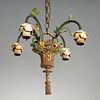 Cold painted bronze flower basket chandelier