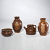 (4) Antique Asian brown-glazed stoneware vessels