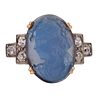 Carved Chalcedony & Diamonds Antique Platinum and 18k Gold Ring
