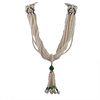 Multi strand Pearl Tassel Necklace in 14k Gold with Emeralds