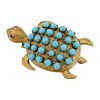 Turqouises & 18k Gold Turtle Brooch