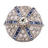 Art Deco style Platinum Ring with Diamonds & Sapphires